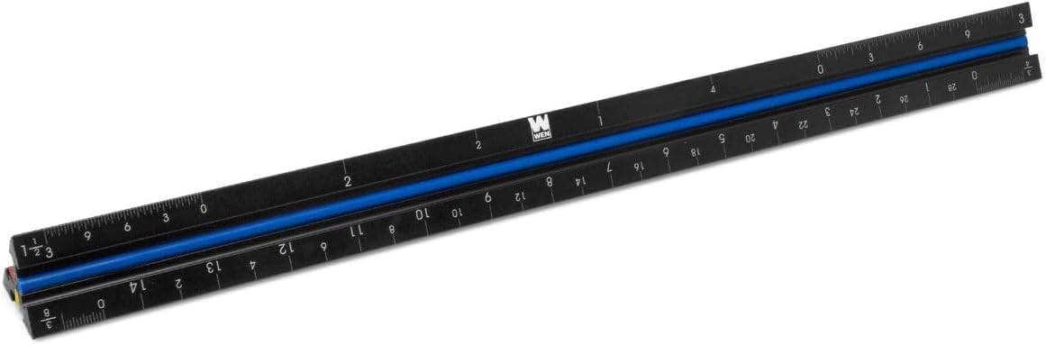 Wen Architect Scale Ruler, 12-Inch, Triangular, Aluminum with Laser-Etched Imperial Drafting Scales (ME333R)