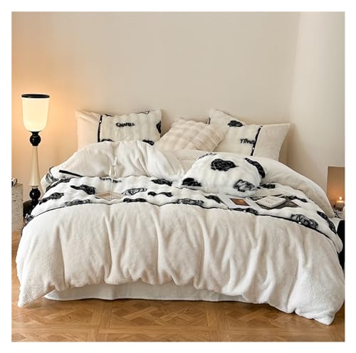 Ensemble housse couette floral velours lait King Size
