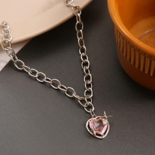 Sweet Cool Pink Diamond Love Pendant Necklace Women's Temperament Heart Adjustable Length Necklace For Women Girls #TOP7