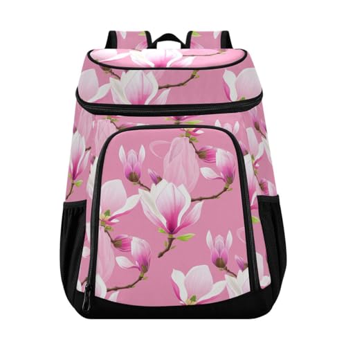 Magnolia Blossom Pink Cooler Backpack Leakproof Insulated Lunch Cooler Bag 30 Cans Camping Backpacks for Women Men