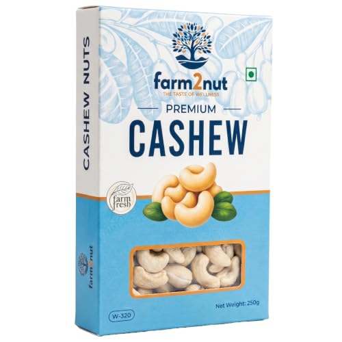 Image of farm2nut W320 Medium Size Cashew Nuts (250g) | Natural Whole Kaju | Airtight Jar | Fresh & Crunchy nuts