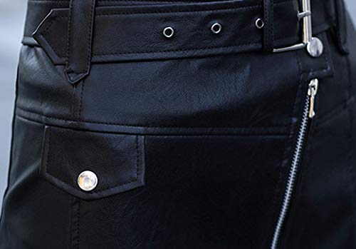 Itemnew ebossy Women's Cool Oblique Zip High-Waist Faux Leather Mini Skirt with Belt4