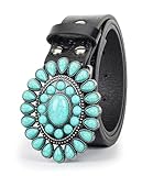 Bawnhaw Cinturones vintage turquesa negros occidentales para mujeres y hombres, cinturones de piel sintética en relieve con hebilla grande para jeans, vestidos, pantalones