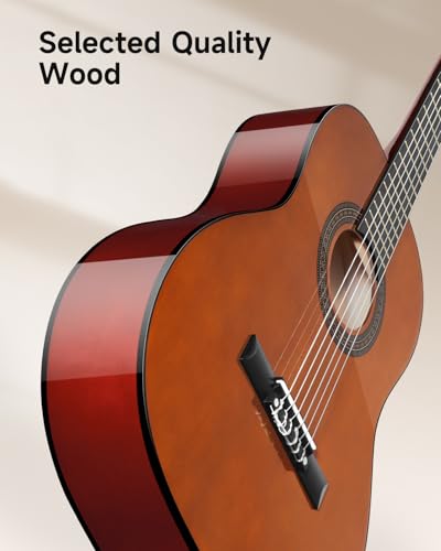 Moukey 36\" Acoustic Guitar for Beginners Kids Youth 3/4 Size Dreadnought Travel Guitarra Acustica Kit with Chord Poster, Gig Bag, Tuner, Picks, Nylon Strings, Capo, Strap - Brown - Thumbnail 4