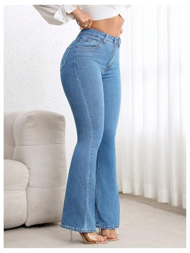 Floerns Women's Bell Bottom Bootcut Jeans High Waisted Flare Leg Office Denim Pants2