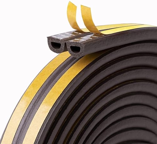 6M Doors Windows Draught Excluder Self-Adhesive Anti-Collision Rubber D Type Foam Sealing Tape,Weather StrippingTape,Door Seal,Rubber Sound Insulation for Door Window Draught Stopper(Brown)
