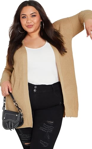 Women's Plus Size Boyfriend Rib Knit Open Front Cardigan