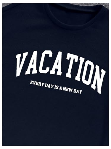 Image of Verdusa Girl's Tracksuit Sets 2 Piece Outfits Letter Print Vacation Tee Top and Drawstring Waist Shorts