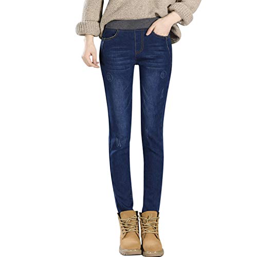 Womens Winter Warm Fleece Lined Stretch Jeggings Elastic Waist Mid Rise Skinny Jeans Soft Denim Pants(UK 10/Tag 29)
