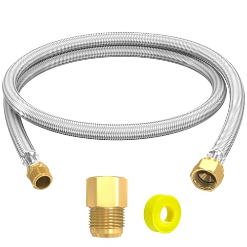 MEFUN 48-inch Stainless Steel Braided Propane Hose Assembly, 3/8-inch MNPT X 1/2-inch Female Flare, 4 FT propane supply hose assembly for RVs and Travel Trailers Campers, Grills, Water heater