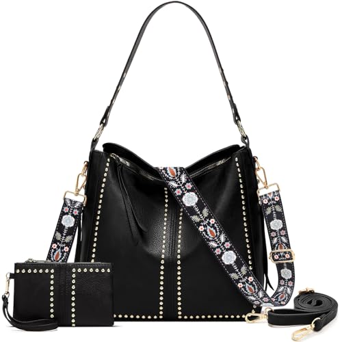 Roomy Hobo Tote Bag for Women, Studded Shoulder Handbag, Crossbody