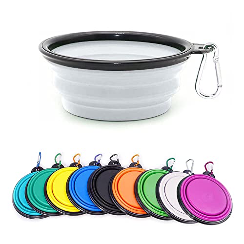 Collapsible Dog Bowl,Collapsible Dog Water Bowls for Cats Dogs, Portable Pet Feeding Watering Dish,Portable Dog Water Food Bowl with Carabiner (Small(350ML), White)