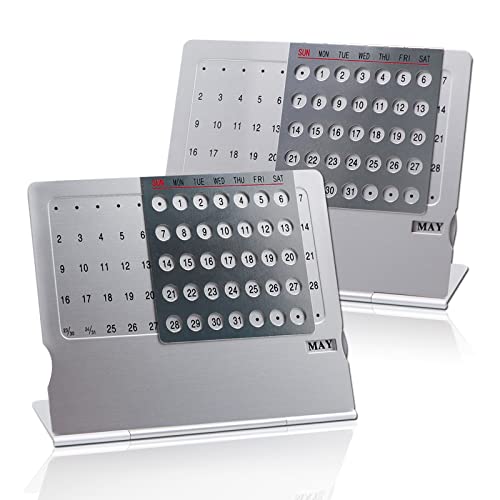 Modixun Lot de 2 mini calendriers perpétuels créatifs en alliage d'aluminium, petit calendrier mensuel réglable pour bureau à domicile, utilisation pendant...