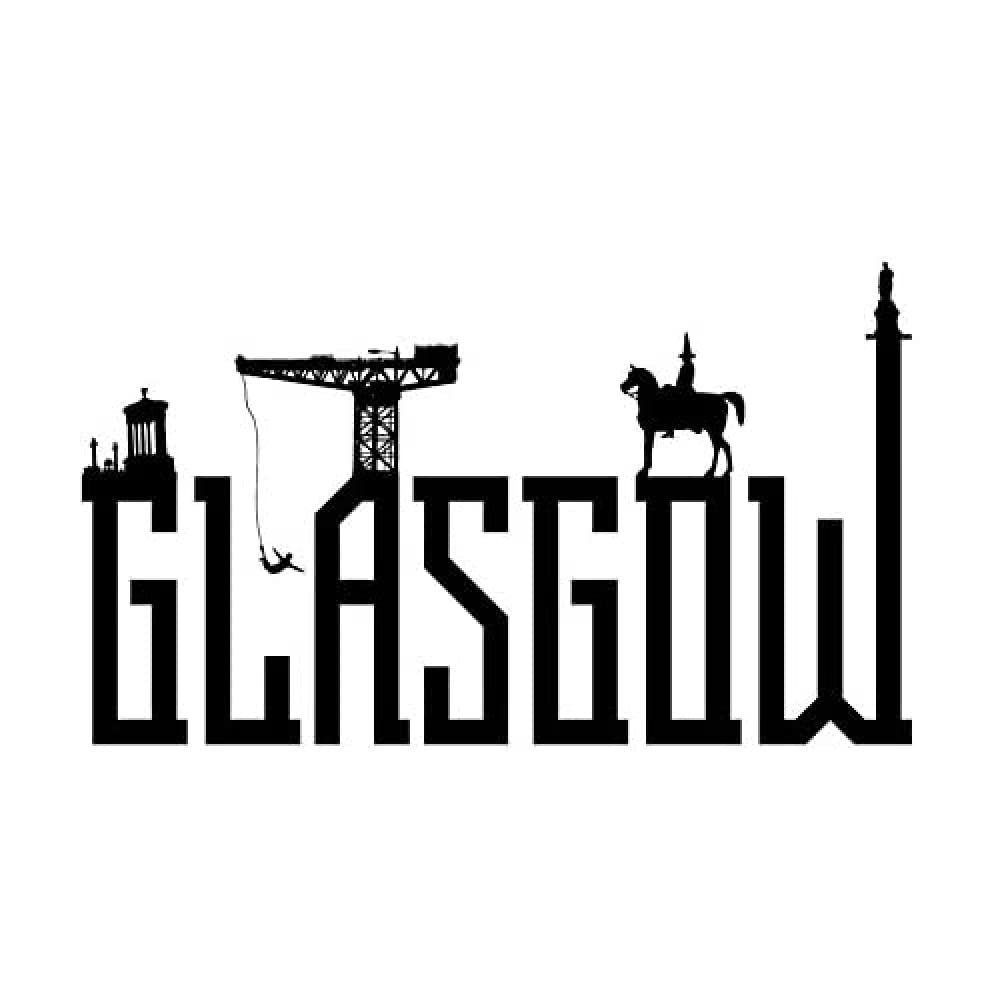 Wee Blue Coo Glasgow City Scotland Landmarks Typography Silhouettes Canvas Art Print