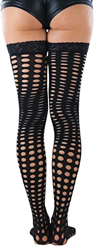 Image of ToBeInStyle Women's Sexy Nylon Versatile Fine Fishnet Thigh High Stockings w /Opaque Band