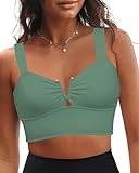 GRAPENT Swimming Tops for Women Longline Bikini Top Padded Bikini Top Swim Wear for Women 2025 Army Green Medium US Size 8-10