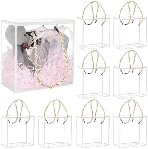 BENECREAT 10 Set Transparent PVC Favor Boxes, 12x12x12cm Reusable Plastic Gift Boxes with Black Border Lace and Handle for Candy Chocolate, Party Favors, Packaging