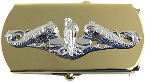 United States Navy Submarine Chief Petty Officer Belt Buckle, Silver on Gold, One Size