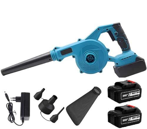 Souffleur à feuilles, 18 V, batterie et chargeur, aspirateur de feuilles électrique 2 en 1, souffleur aspirateur de feuilles avec batterie, 3,6 m/min (avec 2 batteries de 4000 mAh)