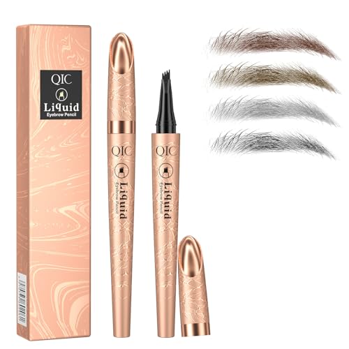 Magischer Augenbrauenstift, Augenbrauenstift mit 4 Mikrogabelspitzen, Natürlicher wasserfest und langlebig für Männer und Frauen mühelos natürlich aussehende Brauen(Grau)