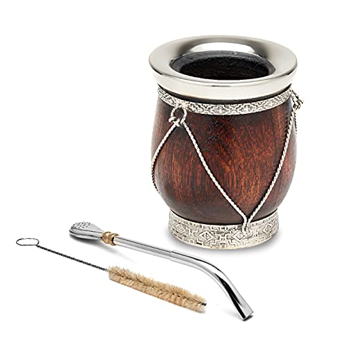BALIBETOV Selected Collection - Yerba Mate Gourd (Mate Cup) - Premium Mate Gourd With German Silver Details - Includes Stainless Steel Bombilla and Cleaning Brush. (The Patagonia Mate)