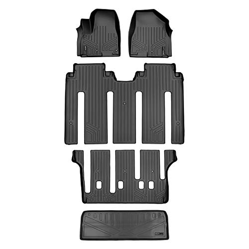 SMARTLINER Custom Floor Mats 3 Rows and Cargo Liner Behind 3rd Row Set Black for 2015-2021 Kia Sedona 7 Passenger Model Only