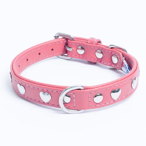Angel Pet Supplies Inc. Genuine Leather Rotterdam Hearts Studded Dog Collar By Angel Pet. Soft And Durable Padded Leather. (14” X 3/4”, Bubblegum Pink), 41351 #TOP15