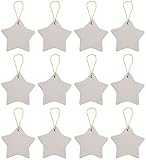 Ready to Paint DIY Ceramic Bisque Star Shaped Ornaments with Hanger for Christmas Tree and Holiday Decoration | 12 Pack