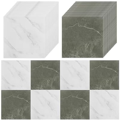 AKOLAFE 40 Sheet Vinyl Flooring 12x12 Peel and Stick Floor Tile Waterproof Clearance Vinyl Floor Tiles White & Grey Marble Self Adhesive Floor Tiles Sticky Laminate Flooring for Bathroom Kitchen RV