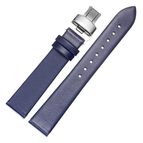 Ladies Leather Watch Band 10mm 12mm 14mm 16mm Universal Blue Watch Strap Folding Buckle Pin Buckle Wristband(Blue B S2,20mm)