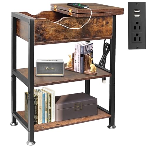 Flip Top End Table with Hidden Charging Station, 12" D x 21" W x 26" H by TooCust - Used condition - US$54.74