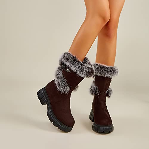 Jeesay Women's Mid Calf Winter Snow Boots Outdoor Combat Ankle Bootie Waterproof (7, Brown, Numeric_7) #TOP3
