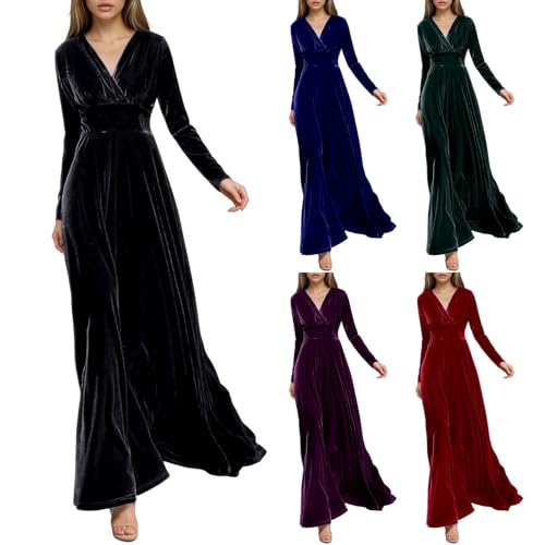 GOSEAGOTOFUN Velvet Dress for Women Long Sleeve V Neck Wrap Maxi Dress Bodycon A-Line Formal Dresses Flowy Cocktail Gowns Black Small - image 1