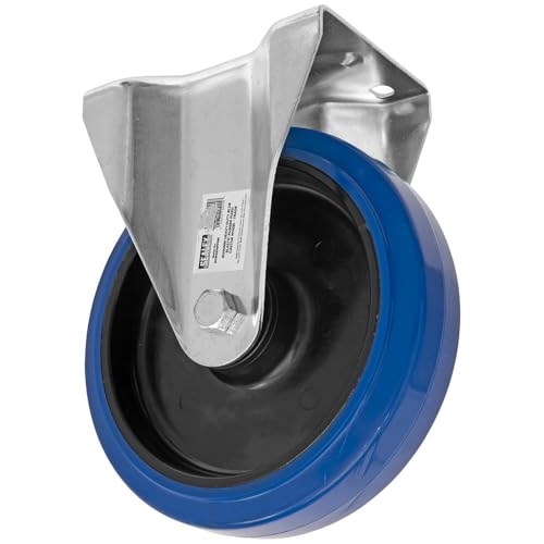 Ø200mm Heavy-Duty Blue Elastic Rubber Fixed Castor Wheel - Trade