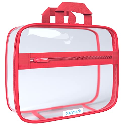 Clear Toiletry Bag - Pvc Makeup Bag - Large Transparent Cosmetic Travel Case - See Through Packing Cube With Handle - Clear Bag With Zipper - Plastic Storage Pouch Red #TOP14