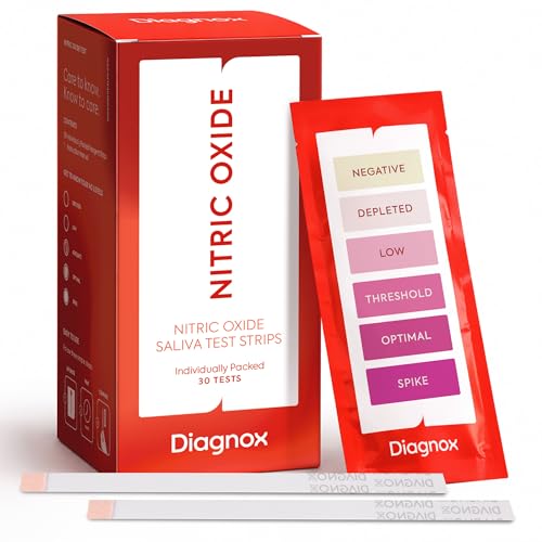 Diagnox Nitric Oxide Test Strips Individually Packed Saliva Test - Nitric Oxide Indicator Strips for Wellness Cardiovascular Health Vitality Performance & Mens Health 30 Tests