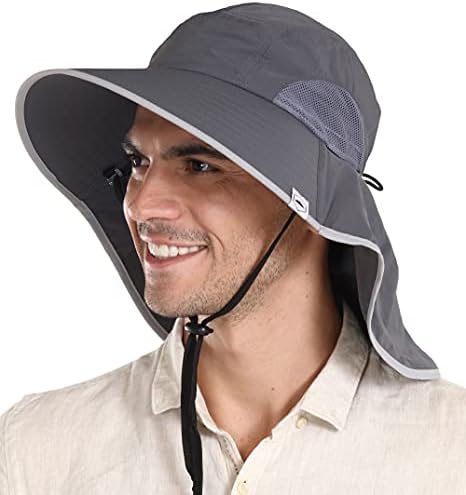 Tough Headwear Wide Brim Sun Hat for Men & Women - Mens Boonie Hats, Hiking, Landscaper Hat - Waterproof Sun Hat Dark Gray
