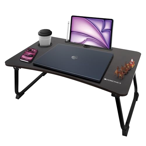ZEBRONICS DOW Y2, Foldable Laptop Table, Cup Holder, Tablet | Pen | Mobile - Holder, Sturdy Legs, Anti Slip Feet, Table for Study | Work | Craft (Black)