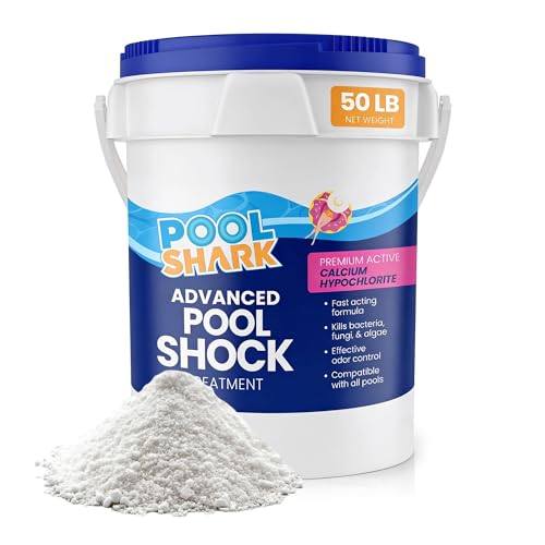 POOL SHARK 68% Calcium Hypochlorite Pool Shock | 50 lb Bucket Chlorine Granules | Pool Shock Treatment for Swimming Pools | Inground & Above Ground Pool Cleaning, Fast-Acting Chlorine Shock