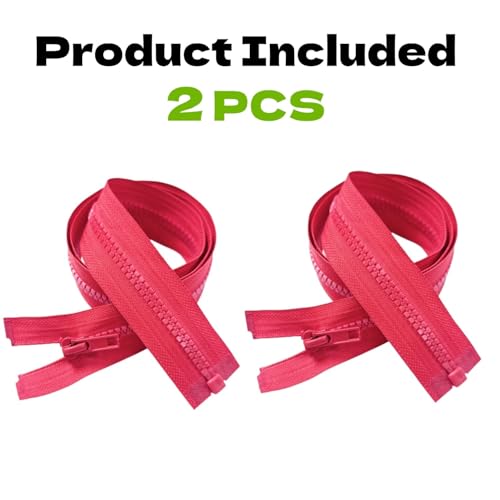Image of YaHoGa 2PCS #5 32 inch Separating Jacket Zippers for Sewing Coats Jacket Zipper Replacement Plastic Zippers Bulk (32 inch Red)