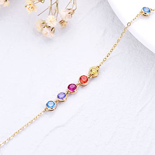 14K Gold Chakra Anklet For Women Girls With Colorful Cubic Zirconia, Real Gold Layered Ankle Bracelet Foot Jewelry For Her, 8''-10''(Single Layer) #TOP3