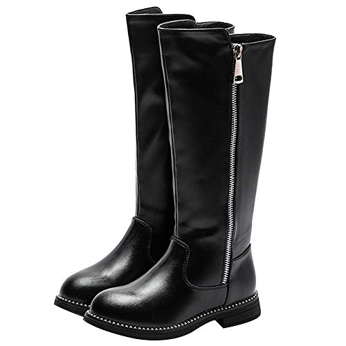 rismart Girls' Tall Riding Boots Flat Heel Side Zipper Winter Fur Lined Knee High Shoes2
