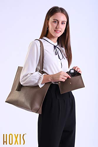 Image of Minimalist Clean Cut Pebbled Faux Leather Tote Womens Shoulder Handbag