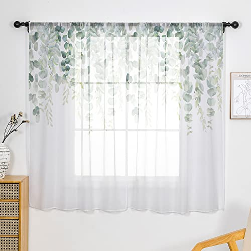Hms Happy Memories Rod Pocket Window Sheer Curtains (2 Panels) Linen Textured Semi Sheer Curtains Light Glare Filtering Window Decor Set For Kitchen/Bedroom/Living Room (W52 X L63 Inch, Color A) #TOP28