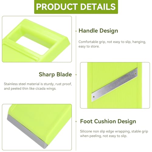 Handheld Potato Slicer & French Fry Cutter, Stainless Steel Manual Vegetable Slicer for Chips Homemade Fries Carrots Zucchini Easy Grip Green Slicer Chip Maker (4.25x10.8in)