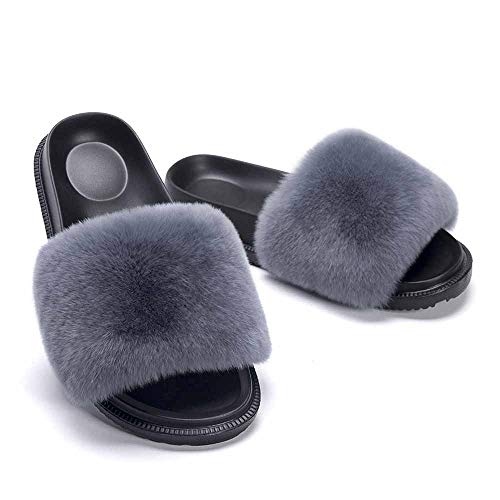 Sliders Moelleux Femmes Pantoufles de Fourrure Chaudes Confortables Chaussons d'Intérieur