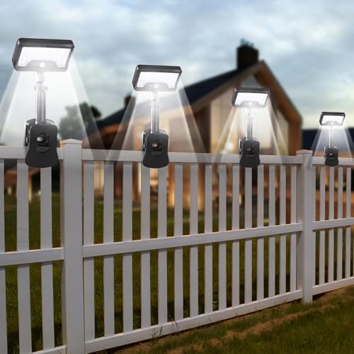 ソーラーライト 屋外 防水 センサーライト 人感 92LED IP65防水 クリップ式ソーラーライト 360度調整ランプ USB充電 太陽光充電 明暗/人感センサーライト 800ルーメン超高輝度 玄関/駐車場/庭/フェンス/キャンプ用（4個セット 昼白色 ）