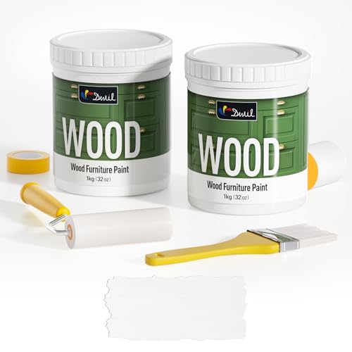 DWIL Matte Finish Furniture Paint - 64 Oz Wood Paint for Cabinets, Doors, Tables, and Dressers Refinishing - Water-Based, Non-Toxic & Odorless, Easy to Apply(White)-With Tools