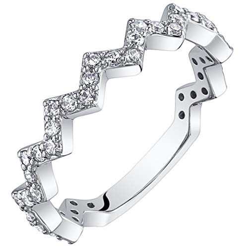 Peora Cubic Zirconia Stackable Ring in Sterling Silver, Zigzag Band for Women, 2mm Size 6