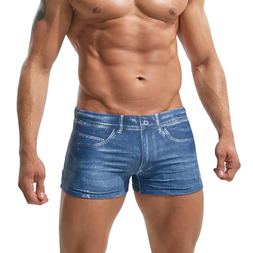 Oanviso Boxer de Bain Homme Short Maillot de Bain Fantaisie Imprimé Imitant Le Jeans Boardshort Cordon de Serrage Boxers Short de Plage de Surf A 01 M